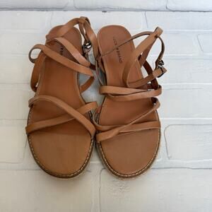 Lucky Brand Nemelli Light Tan Leather Strappy Gladiator Wedge Sandal sz 7.5
